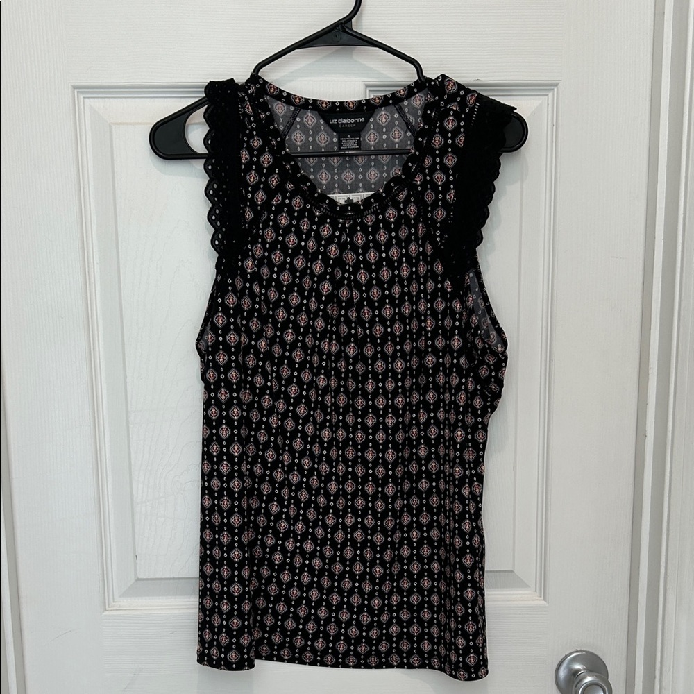 NWT Liz Claiborne Black Tank Top with Pink Pattern
